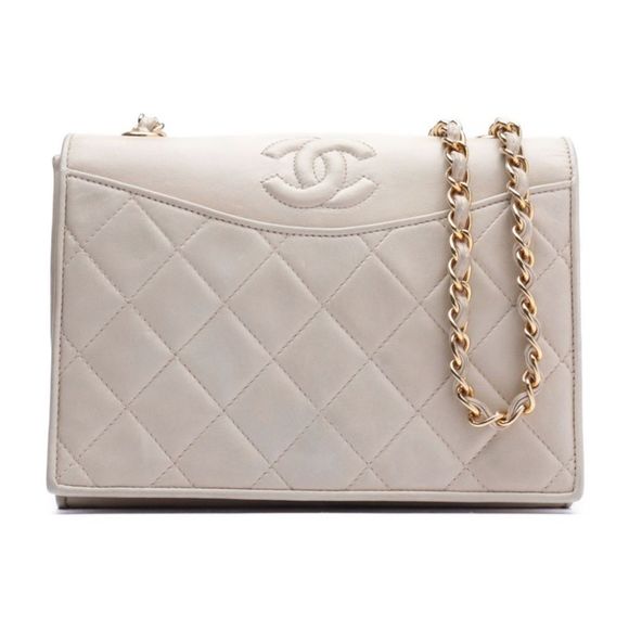 Chanel Matelasse Full Flap Chain Shoulder Lambskin Ivory Gold Shoulder Bag - Picture 1 of 9